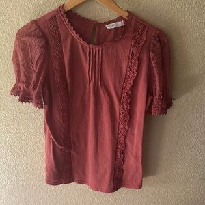 Chic Lace-Accented Mauve Blouse